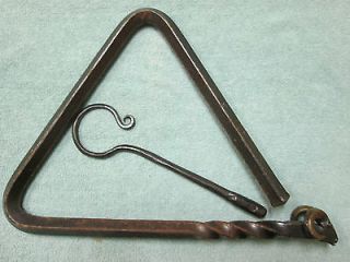 Wrought Iron Triangle Dinner Bell Twisted W/Rams Head & Striker