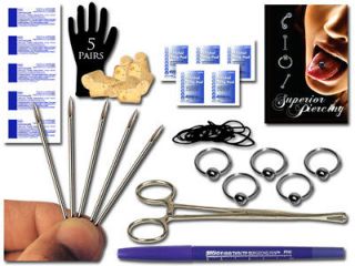 Piercing Supplies Belly Button kit w 5 rings & needles Navel Jewelry