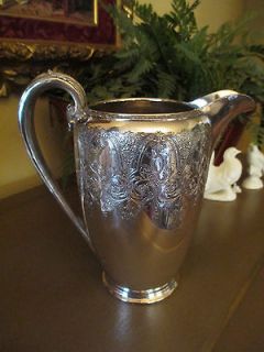 Wilcox S.P. Co Antique Engraved Pitcher Silver Plate over Pewter