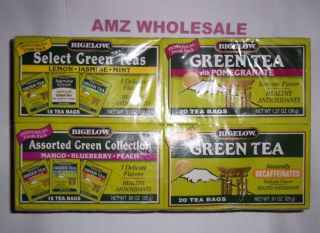 BIGELOW GREEN TEA ASSORTMENT 4 BOX  76 TEA BAGS TOTAL FRUIT INFUSIONS