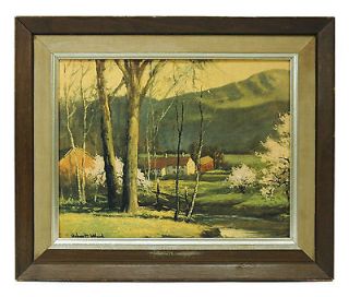 Signed ROBERT WOOD Painting ORIGINAL PRINT Framed 15x17 Country FARM