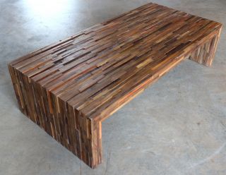 59 long Coffee Table made with exotic reclaim hardwoods and black
