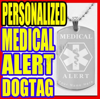 Personalized Medical Alert Military ID DogTag Necklace