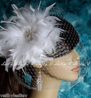 Newly listed Ivory LARGE CRYSTAL Brooch Fascinator & Bird Cage Veil