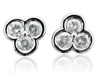 14k White Gold 3 Stone Diamond Stud Earrings (GH, I1 I2, 0.30 carat