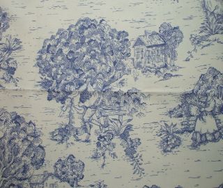 NEW 84 French Country Toile Indigo Blue Fabric Shower Curtain Cotton