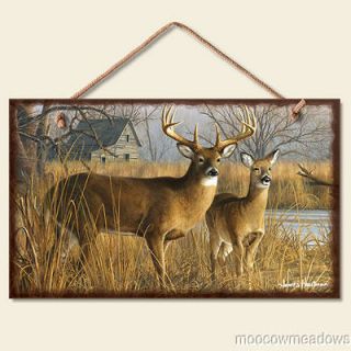 New RUSTIC DEER SIGN Wall Decor CABIN Picture LODGE Plaque River Woods