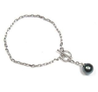 10 11mm Tahitian Black Pearl 925 Silver Chain Bracelet