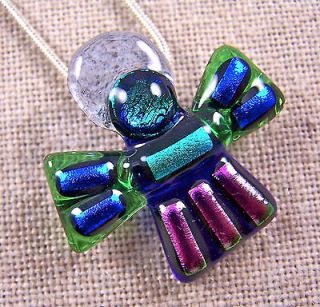 Dichroic Fused Glass ANGEL Green Cobalt PENDANT PIN COMBO Blue Violet