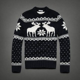 NWT Abercrombie & Fitch Mens Blue Wallface Mountain Wool Moose Sweater