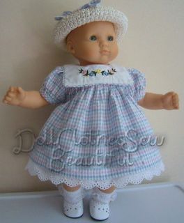 Apryl DOLL CLOTHES fits Bitty Baby Seersucker Dress Hat Panties