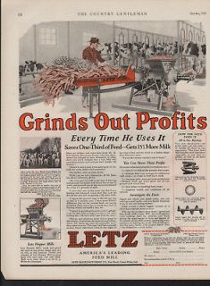 1929 LETZ FEED MILL COW STALL BARN FARM MACHINE GRAIN MILK HOUSE
