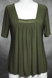Satin Pleated Square Neck Comfy Blouse~ Green ~ 2X ~18/20~Plus Size