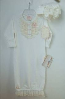 lace ivory full length gown/hat set by Baby Biscotti NB & 3 mo