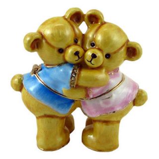 Teddy Bears Trinket Box Keepsake Bejeweled Gold Tone Hinged New in Box