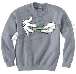 Mickey Hands Roll Up Blunt Crewneck Sweater Spliff Mouse DOPE Joint