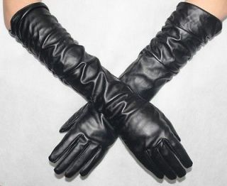 Women 50cm Long PU  Leather Gloves Over Fashion Long Gloves Black