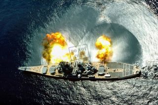 US NAVY USN Battleship USS IOWA BB 61 firing all 15 of its guns 8X12
