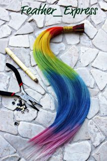 RAINBOW SYNTHETIC FEATHER HAIR EXTENSION + KIT