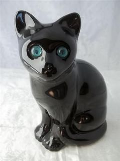 ELPA Alcobaca Portugal Black Cat Aqua Blue Eyes Figurine