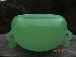 Vintage Fenton Jadeite Jade Green Dolphin Handles Round Bowl OR Dish