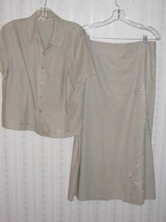 BOB TIMBERLAKE tan long hem linen blend skirt suit size 12   L
