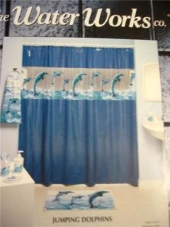 JUMPING DOLPHINS Vinyl Shower Curtain Blue Ocean NIP Sea Fish Waves