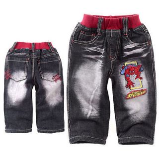 Baby Kids Children Boys Black Spider Man Fleece Pants Jeans 2 9 years