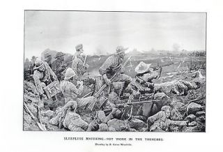 1900 BOER WAR PRINT ~ MAFEKING ~ TROOPS IN TRENCHES MACHINE GUN FIRING