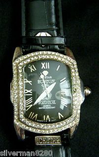 Boston RED SOX Large Crystal Bezel Black Dial Leather Band Watch by