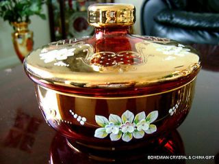 CZECH BOHEMIA MADESK GOLD HIGH ENAMEL RUBY RED/CRANBERRY CRYSTAL GLASS