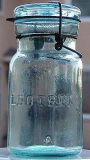 GREEN LEOTRIC GHOST ELECTRIC PINT CANNING FRUIT JAR VINTAGE ANTIQUE