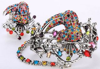 Multi color crystal toucan slave bracelet ring set 1;buy 10 items free