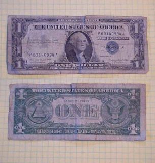 Vintage U.S. One Dollar Paper Money ~ $1 Silver Certificate Series