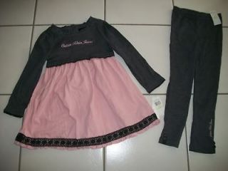 KLEIN Girl 4 4T Top Tunic Dress Shirt Leging Pant Set Lace Pink Gray