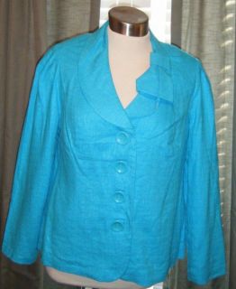 BLAZER JACKET NWT 24 CATO WOMAN TURQUOISE LINED LINEN BLEND (B 10P 3