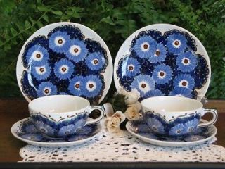German DECO ges.gesch &Krautheim Selb Blue Pottery 6 Piece Teacup Sets