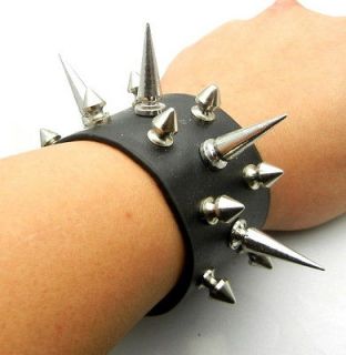 to 30mm Metal Spike EMO Biker Gothic Leather Bracelet Wristband TEW137