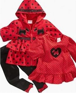 NWT Nannette Baby Girls 3 Piece Ruffle Jacket/Shirt/Pants Set , Red