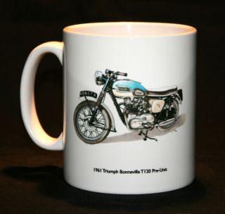 Motorbike Mug. 1961 Triumph Bonneville T120 & Triumph tank badge