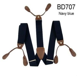 Mens Suspenders Adjustable Elastic Braces Leather Button Holes Navy