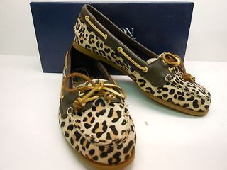 TOP SIDER AUDREY LEOPARD PRINT COW HAIR UPPER LEATHER BOAT SHOES