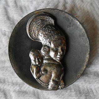 Vtg RARE African Nubian Mother Child Brooch Pin Zulu Simba Silver