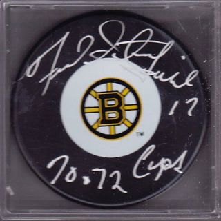 FRED STANFIELD BOSTON BRUINS AUTO PUCK 2X STANLEY CUP