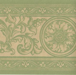 Green Shiny Gold Scroll Acanthus Leaf Medallion Wall paper Border