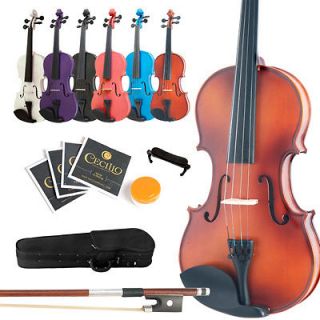 Violin ~Solid Wood Black Blue Pink Purple White +Case+Bow+Rosin