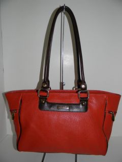 Valentina Large Dark Orange & Brown Leather Handbag Satchel Purse Tote