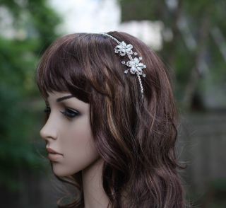 Elegant Crystal & Pearl Bridal Wedding Headband with Flower Side