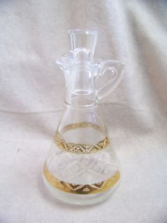 GLASS CRUET FROM BROCKWAY MACHINE BOTTLE COMPANY WITH GOLD TRIM