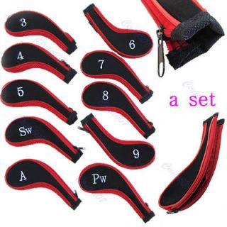 Set Of 10 Sleeve Golf Club Iron Headcovers Head Cover Protect Case Red